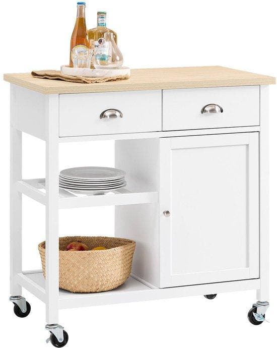 2dekans | SoBuy FKW62-II-WN Kookeiland - Wit Houtcomposiet, Maison & Meubles, Accessoires pour la Maison | Porte-bouteilles, Enlèvement ou Envoi