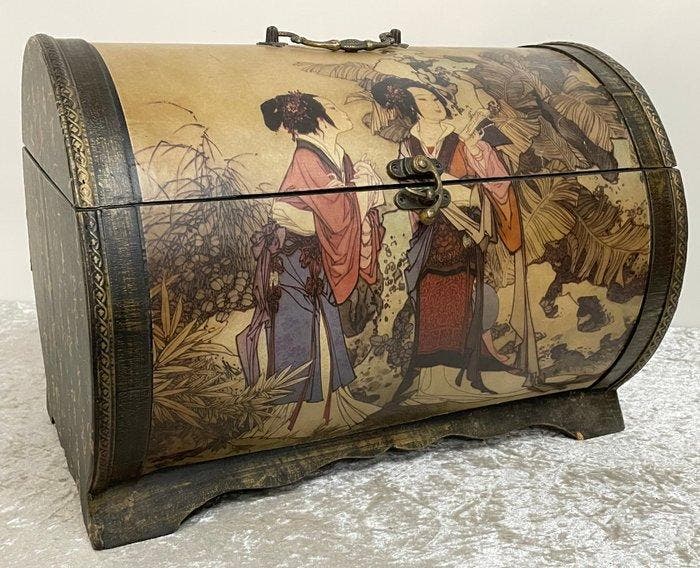 Aziatische Opbergkist - Doos - Hout, Papier - Decoratieve, Antiek en Kunst, Curiosa en Brocante