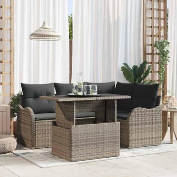 vidaXL Tuinbank Set 5 st Grijs Poly Riet, Verzenden, Nieuw