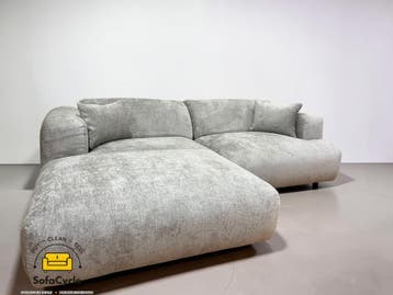 Hoekzetel grijs in bouclé extra breed ligvlak – overstock, Verzenden