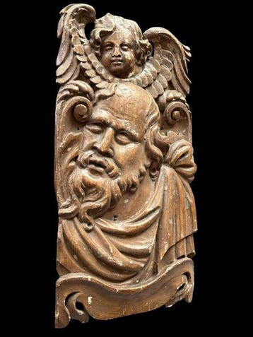 Sculpture, Matteus Evangelist/ hoogreliëf 18e eeuw - 52 cm -