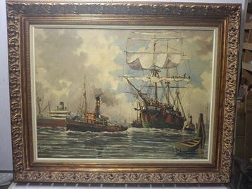 Europese school (XX) - Driemaster en stoomboten, Antiek en Kunst