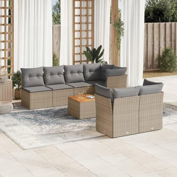 vidaXL 8-delige Loungeset met kussens poly rattan gemengd, Verzenden, Nieuw, Loungeset