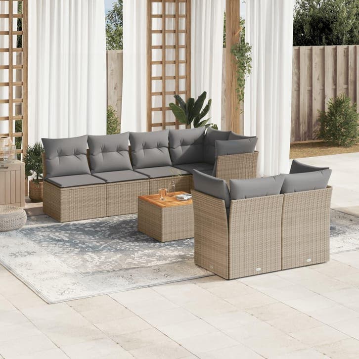 vidaXL 8-delige Loungeset met kussens poly rattan gemengd, Tuin en Terras, Tuinsets en Loungesets, Loungeset, Nieuw, Verzenden