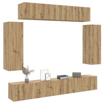 vidaXL 6-delig Tv-meubelset wandmontage bewerkt hout, Verzenden