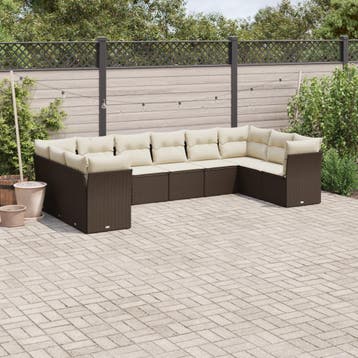 vidaXL 10-delige Loungeset met kussens poly rattan bruin, Verzenden, Loungeset