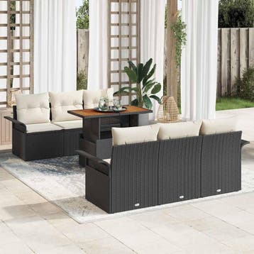vidaXL Tuinbank Set 7 st Zwart Poly rattan, Tuin en Terras, Verzenden, Nieuw