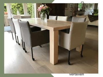 Set van 8 leren kuip eetkamerstoelen met wieltjes, Ophalen of Verzenden, Nieuw, Eén
