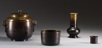 4-delig bronzen theeceremonieset - Brons - Japan - Shwa