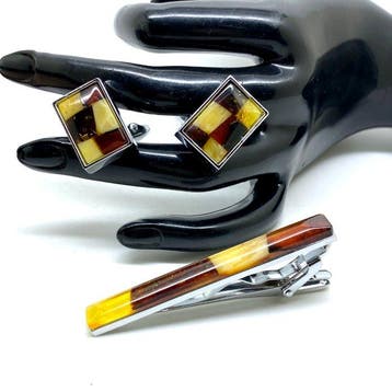 Ensemble boutons de manchette et clip de cravate avec