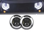 PHARES POUR JEEP WRANGLER 96-18 ANGEL EYES LED NOIR, Verzenden