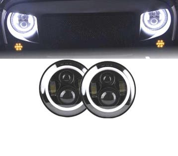 PHARES POUR JEEP WRANGLER 96-18 ANGEL EYES LED NOIR, Verzenden, Nieuw