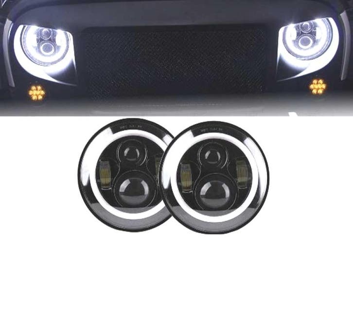 PHARES POUR JEEP WRANGLER 96-18 ANGEL EYES LED NOIR, Autos : Pièces & Accessoires, Éclairage, Envoi