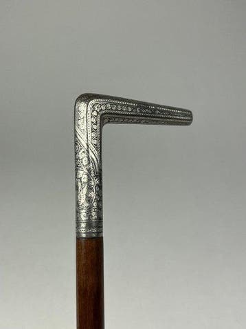 Wandelstok met ingelegde handgreep - Hout - India - 19th
