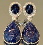 Oorbellen - 18 karaat Witgoud - 46.56ct. tw. Saffier -, Handtassen en Accessoires, Oorbellen, Nieuw