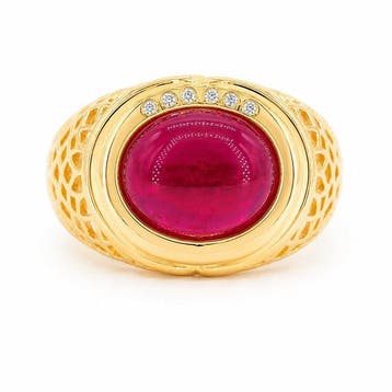 Zonder minimumprijs - Ring Verguld Robijn - Diamant - 18k