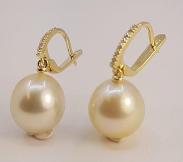 Oorbellen - 14 karaat Geel goud, 11×12 mm gouden Zuidzee, Handtassen en Accessoires, Oorbellen, Nieuw