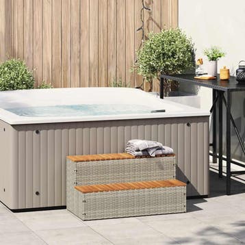 vidaXL Hottub-opstap 100x50x50,5 cm poly rattan&massief, Verzenden, Nieuw