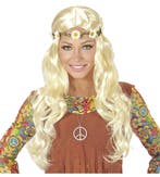 Hippie 60S Pruik Blond Met Bloemen Haarband, Verzenden, Nieuw
