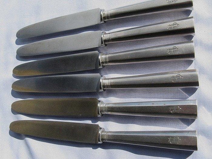 Tafelmessenset (6) - .750 zilver - in antiek zilver, Antiek en Kunst, Antiek | Zilver en Goud