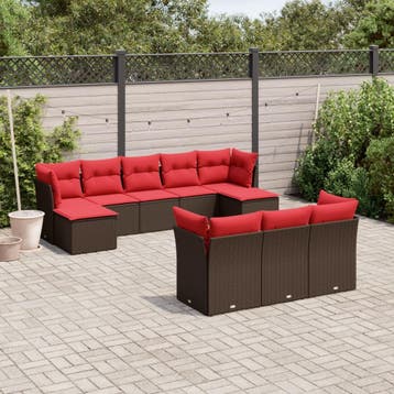 vidaXL 10-delige tuinbankset met kussens, bruin polyrotan, Verzenden