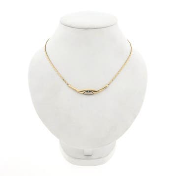 Bicolor gouden cobraschakel collier met vaste hanger en d..., Handtassen en Accessoires, Kettingen, Gebruikt, Ophalen of Verzenden