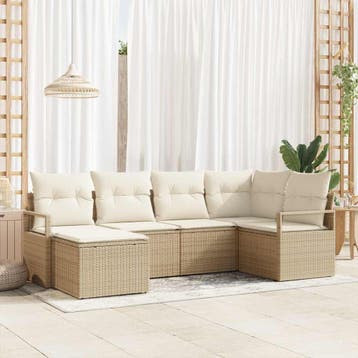 vidaXL Bankstel 6 st Beige en Crème poly rattan, Verzenden, Nieuw