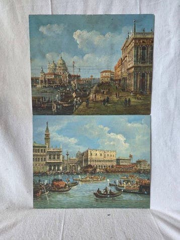 Italiaanse school (XIX) - Coppia di vedute veneziane