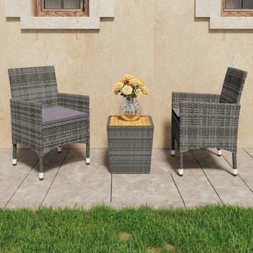vidaXL 3-delige Bistroset poly rattan en acaciahout grijs, Verzenden