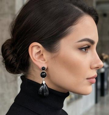 Zilver, obsidiaan, hemels oog - Oorbellen