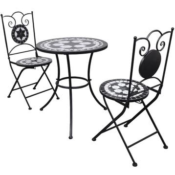 vidaXL 3-delige Bistroset keramische tegel zwart en wit, Verzenden, Nieuw