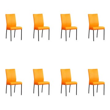 Set van 8 Leren eetkamerstoelen Comfort - Toledo Mandarin, Ophalen of Verzenden