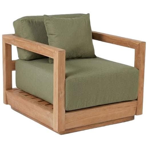 Bazar Bizar Tuinfauteuil Umalas - Groene Alga - Tuinstoel -, Tuin en Terras, Tuinstoelen, Nieuw, Teakhout, Verzenden