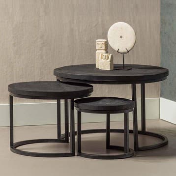 Salontafel Mangohout S Ula Set Van 3 Zwart, Verzenden, Nieuw, Industriële meubels, Overige vormen