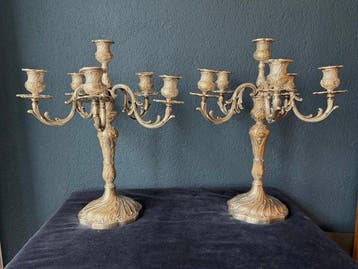 Candélabre (2) - Bronze, Plaqué(e) argent, Antiquités & Art