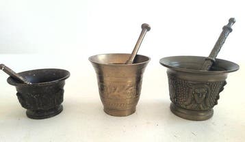 Vijzel (3) - Verguld brons - 3 bronzen mortieren, Antiek en Kunst