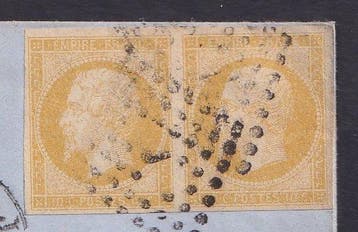 Frankrijk 1857 - Zeldzaam paar met citroentint op brief -