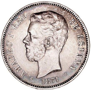 Spanje. Amadeo I- Alfonso XII. 5 Pesetas 1871/1875 (2, Timbres & Monnaies