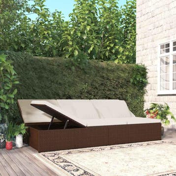 vidaXL Ligbed met kussens converteerbaar poly rattan bruin, Verzenden