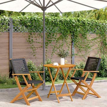 vidaXL 3-delige Bistroset poly rattan en massief hout zwart, Verzenden, Nieuw
