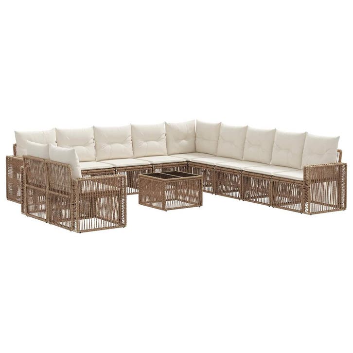 vidaXL Tuinbank Set 12 pcs Beige en Crème Wit poly rattan, Tuin en Terras, Tuinsets en Loungesets, Nieuw, Verzenden
