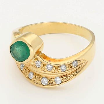 Bague - 18 carats Or jaune - Diamant - émeraude