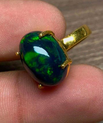 Opaal - Zilver, Verguld - Ring - Zwarte Ethiopische