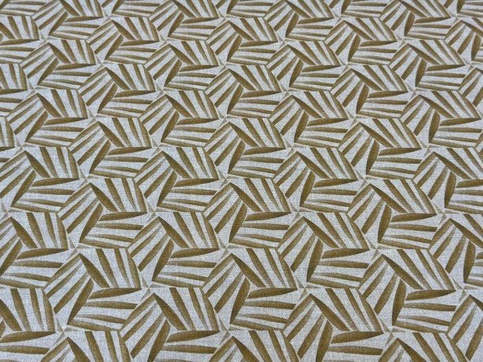 Geometrische stof Art Déco beige en goud – Panama 100%, Antiek en Kunst, Antiek | Tapijten, Tafelkleden en Textiel