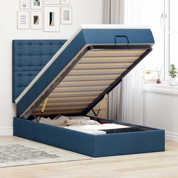 vidaXL Bed poef met matras en LEDs 100x200 cm stof blauw, Verzenden