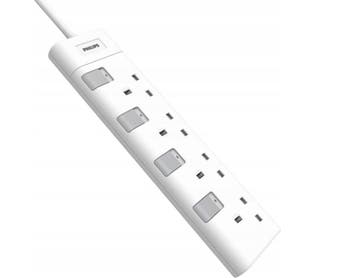 2dekans | Philips verlengkabel strip 2 m 4 stopcontacten wit, Ophalen of Verzenden, Nieuw