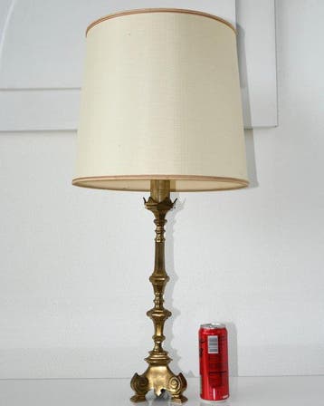 Tafellamp - Prachtige Gotische messing tafellamp - H 72 cm -