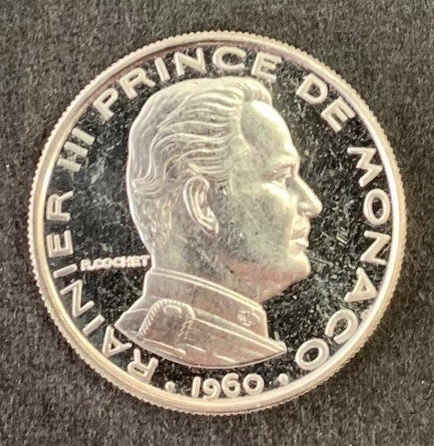 Monaco. 1 Franc 1960 Rainier III. Essai en argent (Zonder, Postzegels en Munten, Munten | Europa | Niet-Euromunten