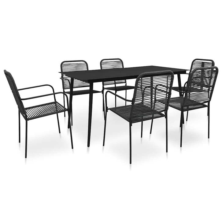 vidaXL 7-delige Tuinset katoenen touw en staal zwart, Tuin en Terras, Tuinsets en Loungesets, Tuinset, Nieuw, Verzenden
