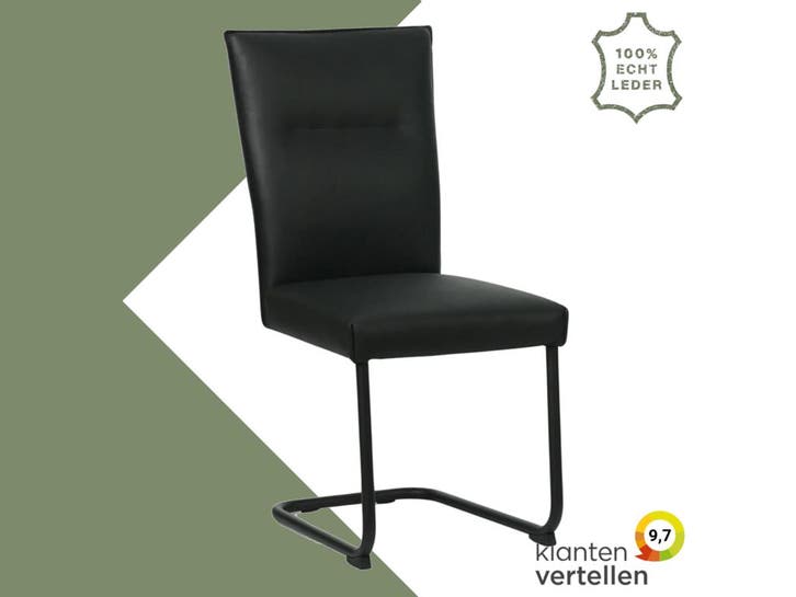 Leren eetkamerstoel Retro - Hermes Nero (zwart) - Sledepoot, Maison & Meubles, Chaises, Enlèvement ou Envoi